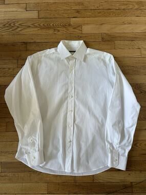 Seize sur Vingt White Cotton Dress Shirt Spread Collar Mens 17/37 Button Up